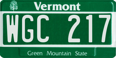 VT license plate WGC217