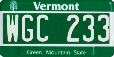 VT license plate WGC233