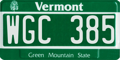 VT license plate WGC385