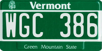 VT license plate WGC386