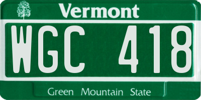 VT license plate WGC418