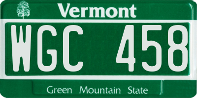 VT license plate WGC458