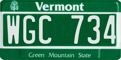 VT license plate WGC734
