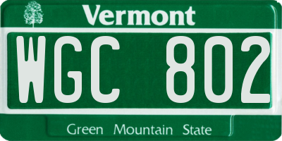 VT license plate WGC802