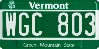 VT license plate WGC803