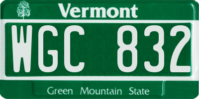 VT license plate WGC832