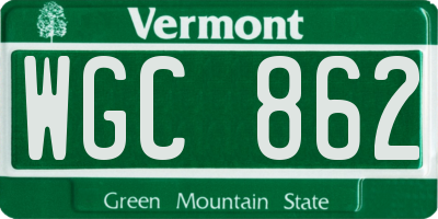 VT license plate WGC862