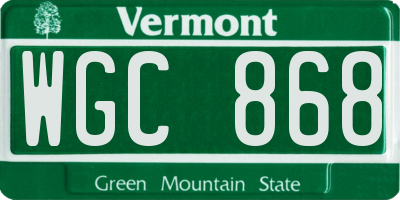 VT license plate WGC868
