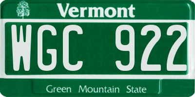 VT license plate WGC922