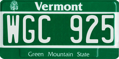 VT license plate WGC925