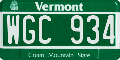 VT license plate WGC934