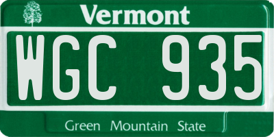 VT license plate WGC935