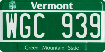 VT license plate WGC939