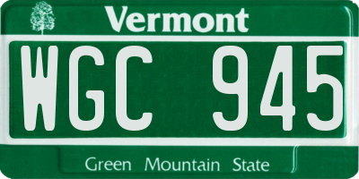 VT license plate WGC945