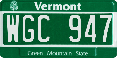 VT license plate WGC947