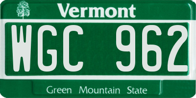 VT license plate WGC962