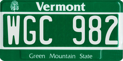 VT license plate WGC982