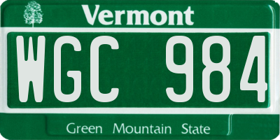 VT license plate WGC984
