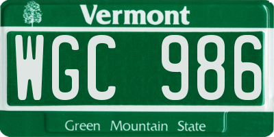 VT license plate WGC986
