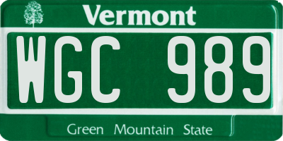 VT license plate WGC989