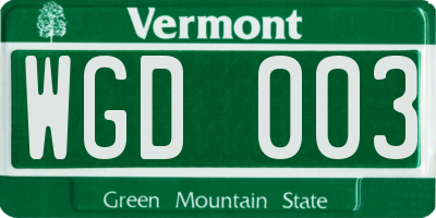 VT license plate WGD003
