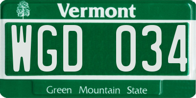 VT license plate WGD034