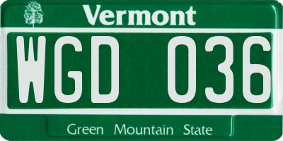 VT license plate WGD036