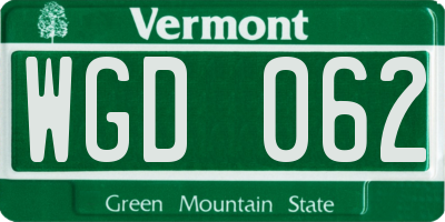 VT license plate WGD062