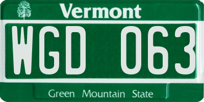 VT license plate WGD063