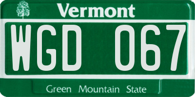 VT license plate WGD067