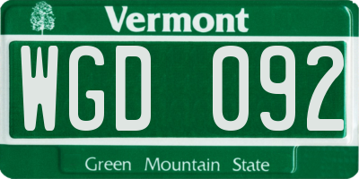 VT license plate WGD092