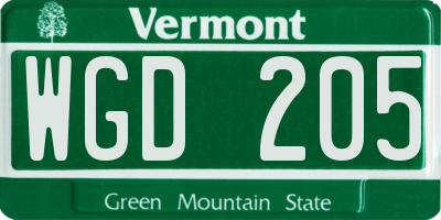 VT license plate WGD205