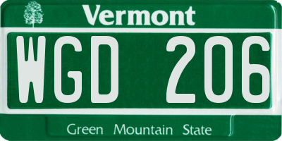 VT license plate WGD206