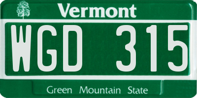 VT license plate WGD315
