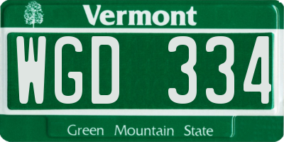 VT license plate WGD334