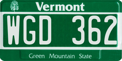VT license plate WGD362