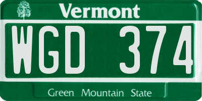 VT license plate WGD374