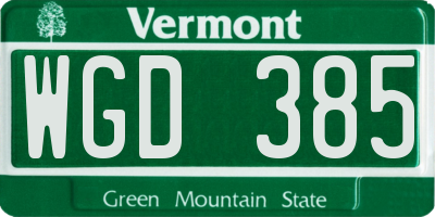 VT license plate WGD385