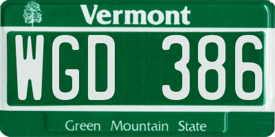 VT license plate WGD386