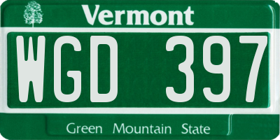 VT license plate WGD397