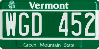 VT license plate WGD452