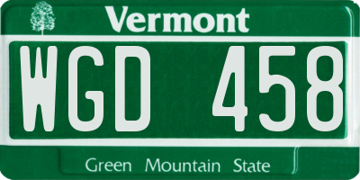 VT license plate WGD458