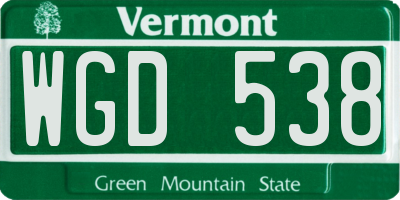 VT license plate WGD538