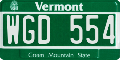 VT license plate WGD554