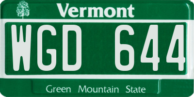VT license plate WGD644