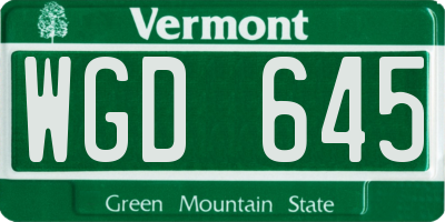 VT license plate WGD645