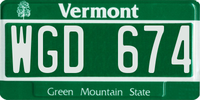 VT license plate WGD674
