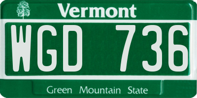 VT license plate WGD736