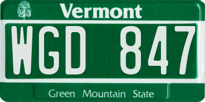 VT license plate WGD847