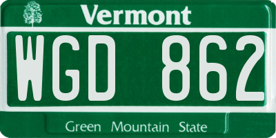 VT license plate WGD862